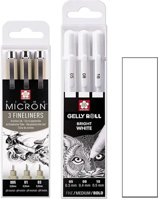 Productafbeelding van Sakura Pigma Micron -005.01.03 gelly roll 3 pennen - Helder wit - Maat 05/08/10 - Gemaakt in Japan