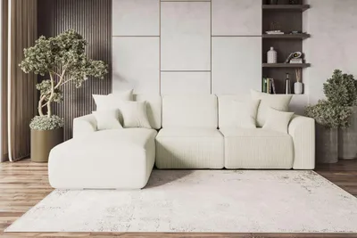 Produktbild von 99rooms Gusto Ecksofa Cordstoff POSO Creme Links mit Schlaffunktion