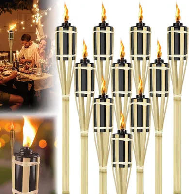 Produktbild von NAIZY horáky pre vonkajšiu záhradu bambusové záhradné horáky, sada 12 bambusových horákov 90 cm olejové horáky vonkajšie dekoratívne horáky, olejová lampa na cestu s náhradným knôtom, TYP A