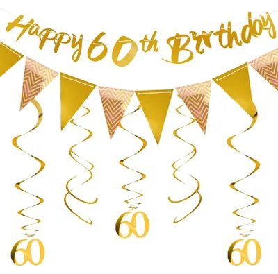 Geburtstagsdeko-Set Gold – Banner, Wimpelkette, Spiralen für 18. Geburtstag