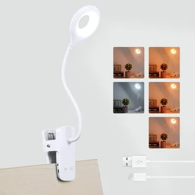Image de Lampe de lecture à pince - Lampe de bureau rechargeable - Lampe de chevet - 5 couleurs, 5 intensités - 3W - Blanche