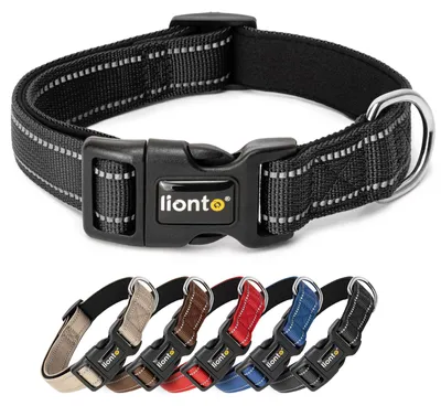Immagine prodotto di collare per cani lionto riflettente, imbottito e regolabile in nylon e neoprene, (XL) lunghezza regolabile 45-70 cm, nero