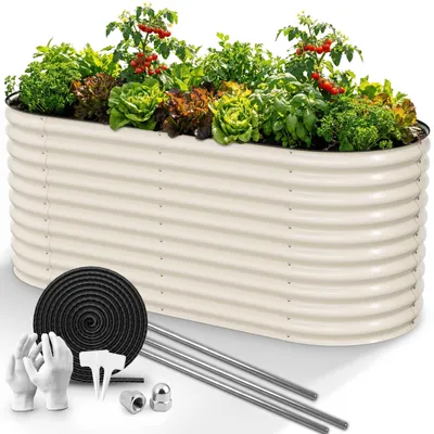Produktbild von HOFGARTEN 200x80x78cm Hochbeet Metall, Pflanzbeet aus Zn-Al-Mg Stahl (Cremeweiß)