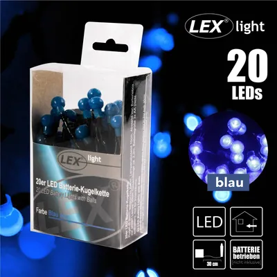 Produktbild von 20er LED Batterie Kugelkette Lichterkette blau Kugeln Batterie Beleuchtung