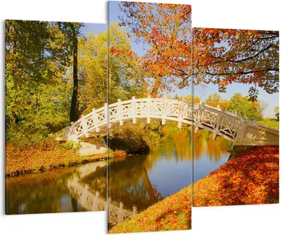 Produktbild von Bild auf Leinwand - Leinwandbild - Stream Fußgängerbrücke Herbst - 130x100cm - Wand Bild - Wanddeko - Leinwanddruck - Bilder - Kunstdruck - Leinwand bilder - Wandkunst - CB130x100-2654