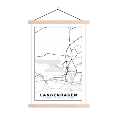 Produktbild von MuchoWow® Textilposter Karte - Stadtplan - Langenhagen - Karte 120x180 cm mit holzfarbenen Rahmen - Textil-Plakat
