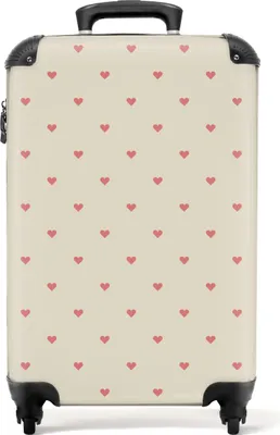 Produktbild von NoBoringSuitcases.com® Koffer Handgepäck Trolley Rollkoffer Kleine Reisekoffer mit 4 Rollen - Rosa - Herzen - Muster - Cabin Size < 55x40x23 cm & 55x40x20 cm - Fotokoffer - Kabinenkoffer - BoardgepäckHandgepäck Koffer 55x35x20 cm, 36L,