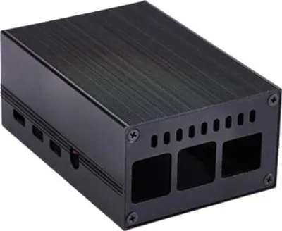 Produktbild von Schwarzes Aluminium Gehäuse für Raspberry Pi 4, inkl. Lüfter