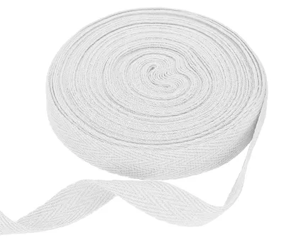Katoenen Band 15 mm x 10 m, Fischgrät, Webband, Basteln, Weiß