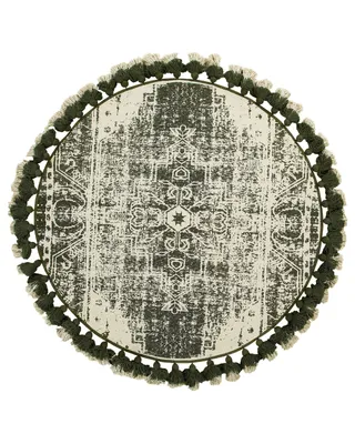 Obrázek produktu pro BELIANI Koberec tmavě zelená bavlna vzor mandaly s krátkým vlasem 120 x 120 cm, ručně tkaný kulatý
