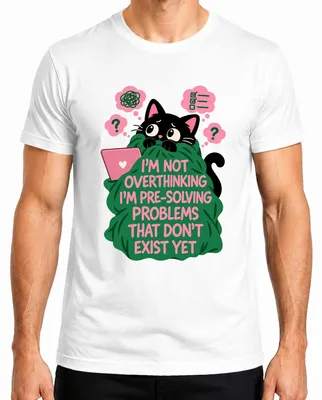 Zdjęcie produktu dla "I'm Not Overthinking Schwarze Katze Humor" - męska koszulka, kolor biały, rozmiar S