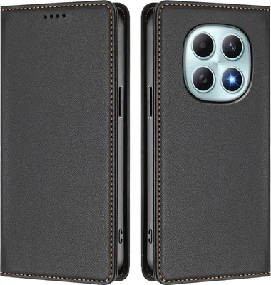 Produktbild von Handyhülle für Xiaomi Redmi Note 15 4G, Kunstleder Klapphülle Stoßfeste Magnetische Hülle mit Ständer Schwarz