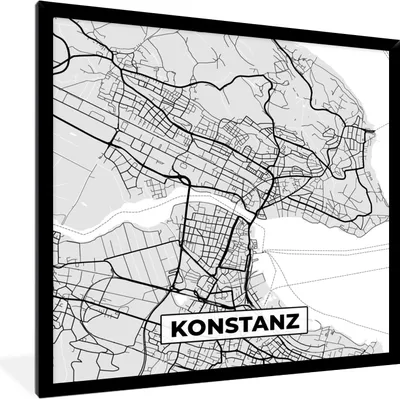 Produktbild von MuchoWow® Gerahmtes Poster Deutschland - Karte - Kostanz - Karte - Stadtplan 40x40 cm - Poster mit Schwarzem Bilderrahmen Wandposter Rahmen Foto Bilder - Mit Rahmen - Wanddekoration Schlafzimmer