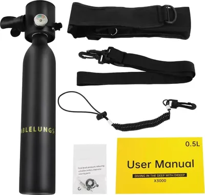 Immagine prodotto di Bomba subacquea portatile - Mini bombola di ossigeno da 0,5 litri - Lega di alluminio - Manometro impermeabile con illuminazione - Colore nero