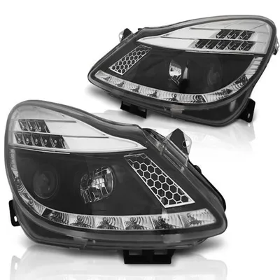 Produktbild von Scheinwerfer LED Tagfahrlicht Optik passend für Opel Corsa D 06- Schwarz mit LED Blinker