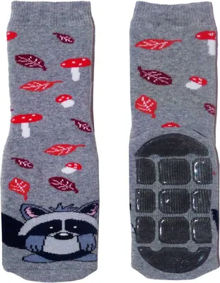 Produktbild von Kinder ABS-Socken aus Baumwolle Waschbär Mittelgrau Größe 19-22