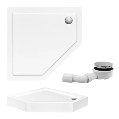 Zdjęcie produktu dla Brodzik Posadzkowy Prysznicowy Pięciokątny 90x90x15 Akrylowy, Gładki | w zestawie - Syfon, odpływ ⌀90 mm | BADLAND BERGO
