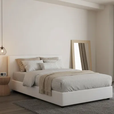 Produktbild von Quadratisches und halbes Bett Ddibar, Containerbett mit Stoffbespannung, 100% Italy, Seitliche–ffnung, inklusive Matratze Cm 120x190, Weiß
