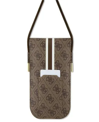 A brown Guess branded phone pouch with a strap, shown against a white background.