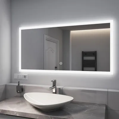 Produktbild von EMKE Badspiegel 120x60cm LED Beleuchtung Badezimmerspiegel Touchschalter 6500K Beschlagfrei IP44 Energiesparend Wandspiegel Badezimmer horizontal Spiegel Touch kaltmweiß Lichtspiegel