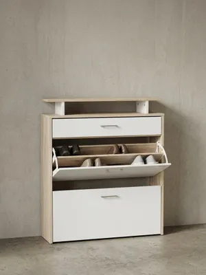 Produktbild von Schuhkipper Holz 80x95x24 cm Modern Sonoma Eiche, Design Schuhregal Schuhkipper Schmal, Schuhschrank Schuhaufbewahrung mit Schublade, Flurschrank Schuhablage Regal