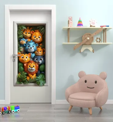Produktbild von Türtapete Wildtierbabys 90x200cm selbstklebend Vinyl kratz- und fleckengeschützt, rückstandsfrei ablösbar, KI-generiertes Bild