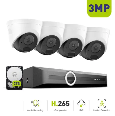 Zdjęcie produktu dla Zestaw kamer monitoringu - kamery CCTV - kamery nadzoru - kamery IP - zestaw rejestratora NVR - rozdzielczość HD 3MP