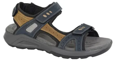Image de Roamers - Sandales de sport pour homme, cuir, fermeture velcro DF4636 (48 EU) (bleu marine/gris)