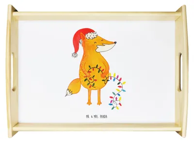 Produktbild von Mr. & Mrs. Panda Tablett Fuchs Weihnachten - Weiß - Geschenk, Dekotablett, Nikolaus, Holztablett, Weihnachtsmann, Heiligabend, sofatablett, Füchse, Serviertablett, Winter