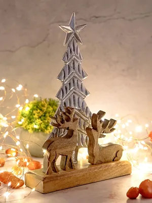 Immagine prodotto di Figurina decorativa albero di Natale cervo 20x31cm Decorazione natalizia legno di mango alluminio