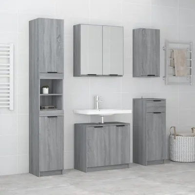 Image de Maison Exclusive - Ensemble de meubles de salle de bain 5 pièces gris chêne Sonoma, matériau dérivé du bois