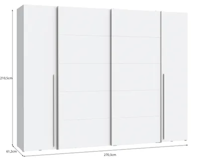 Produktbild von Forte Narago Schrank 270, weißer Kleiderschrank, Schwebetürenschrank mit Drehtüren, Weiß Matt, 270,3 cm breit x 210,5 cm hoch x 61,2 cm tief