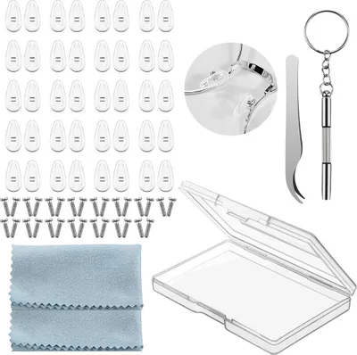 Produktbild von Nasenpads für Brillen, Reparatur Kit für Brillen, Nasenpads zum Einschrauben, Nasenpads für Weiche Silikon Brillen mit Schrauben Schraubendreher Pinzette Reinigungstuch (20)