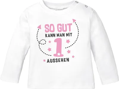 Produktbild von Baby Langarmshirt erster Geburtstag Spruch so gut kann man mit 1 bzw 2 aussehen Babyshirt Shirt MoonWorks® 1 weiß-rosa 80/86 (10-15 Monate)