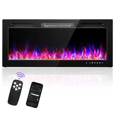 Produktbild von 1800W Elektrokamin (42 Zoll) mit WLAN, Timer und Fernbedienung, 12 Flammenfarben und 5 Helligkeitsstufen, KI-generiertes Bild