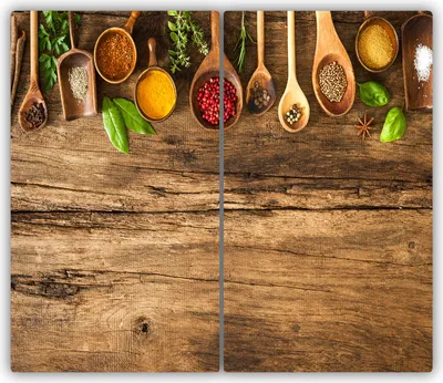 Produktbild von Tulup Glas-Herdabdeckplatte - 2x30x52cm - Glaskeramikkochfeld-Abdeckung Spritzschutz Zweiteilig Gewürze Holz