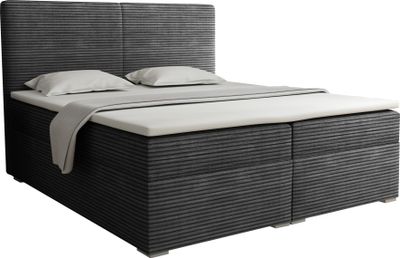 Boxspringbett LORD 160x200 Anthrazit Boxspring Komplettbett Polsterbett Taschenfederkern-Matratzen H4 ganz in Cord Cord-Samt inkl. Bettkasten Topper