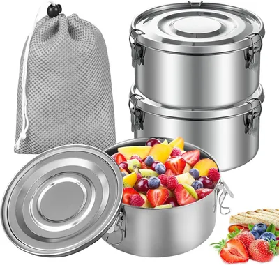 Produktbild von 3 Stück Edelstahl-Lunchboxen - 360 ml Lebensmittelbehälter für Kinder