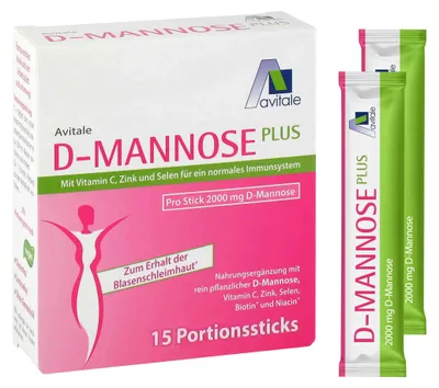 Image de Avitale 2000 mg de D-mannose en sachets individuels pour le maintien de la muqueuse vésicale, paquet de 15 sachets