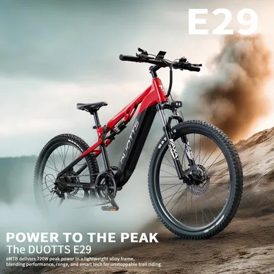 Image de E29 - Vélo électrique Fatbike - Batterie 48 V 13,5 Ah - Moteur 200–250 W - Roues de 70 cm - Freins hydrauliques - Capteur de couple - Autonomie > 60 km - Noir et rouge