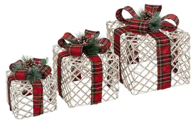 Produktbild von Geschenke mit Weihnachtsband, LED, 3er-Set