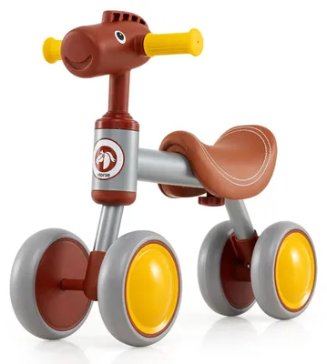 Image de Vélo d'équilibre pour enfants - Vélo à quatre roues sans pédales - Motif cheval - Plastique - Marron