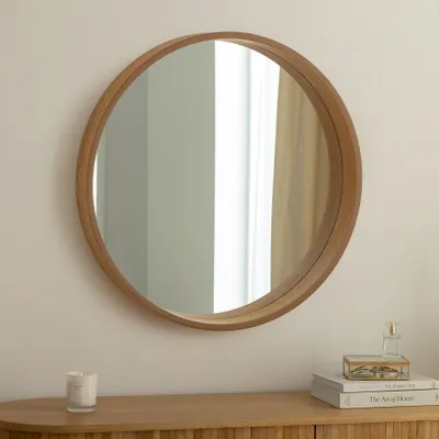 Produktbild von riess-ambiente Runder Wandspiegel PORTRAIT 70cm natur in Eichenholz-Design tiefer Rahmen