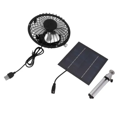 Zdjęcie produktu dla Przenośny wentylator solarny 6W 6 cali, podwójny wentylator solarny USB do domu, na kemping, na zewnątrz, do wędkowania z wysuwanym stojakiem