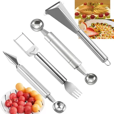 Produktbild von Obst-Schnitzmesser Set, 4-teiliges Melonenausstecher-Set für Obst und Gemüse