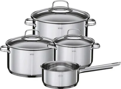 Produktbild von Induktions- und Geschirrspülerbeständiges 4-teiliges Kochgeschirr-Set aus Edelstahl 18/10