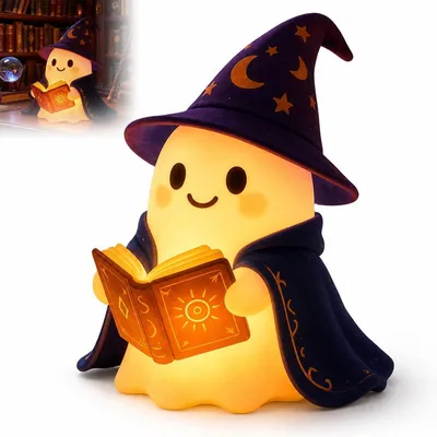 Produktbild von Halloween Tischlampe Geist Hexenleselampe Batteriebetrieben mit warmweißem Licht als Deko für Schlafzimmer und Wohnraum