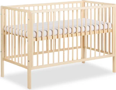Produktbild von Clamaro 'Nap' 120 x 60 Babybett Gitterbett aus Kiefernholz inkl. Lattenrost (3-fach höhenverstellbar) mit 3 herausnehmbaren Gitterstäben - Kinderbett Maße: 125 x 66 x 85 cm, Farbe:Natur