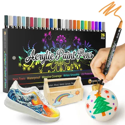 Produktbild von Desire Deluxe Acrylstifte Set 26 St – Wasserbasiert, ungiftig, wasserfest, Paint Pens für Stein, Keramik, Glas, Holz, Porzellan