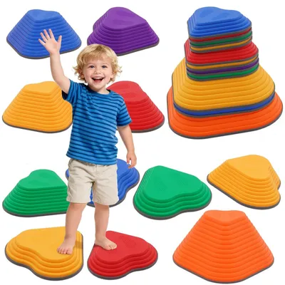 Immagine prodotto di 11 pezzi di pietre di equilibrio per bambini, ideali per sviluppare l'equilibrio e la coordinazione